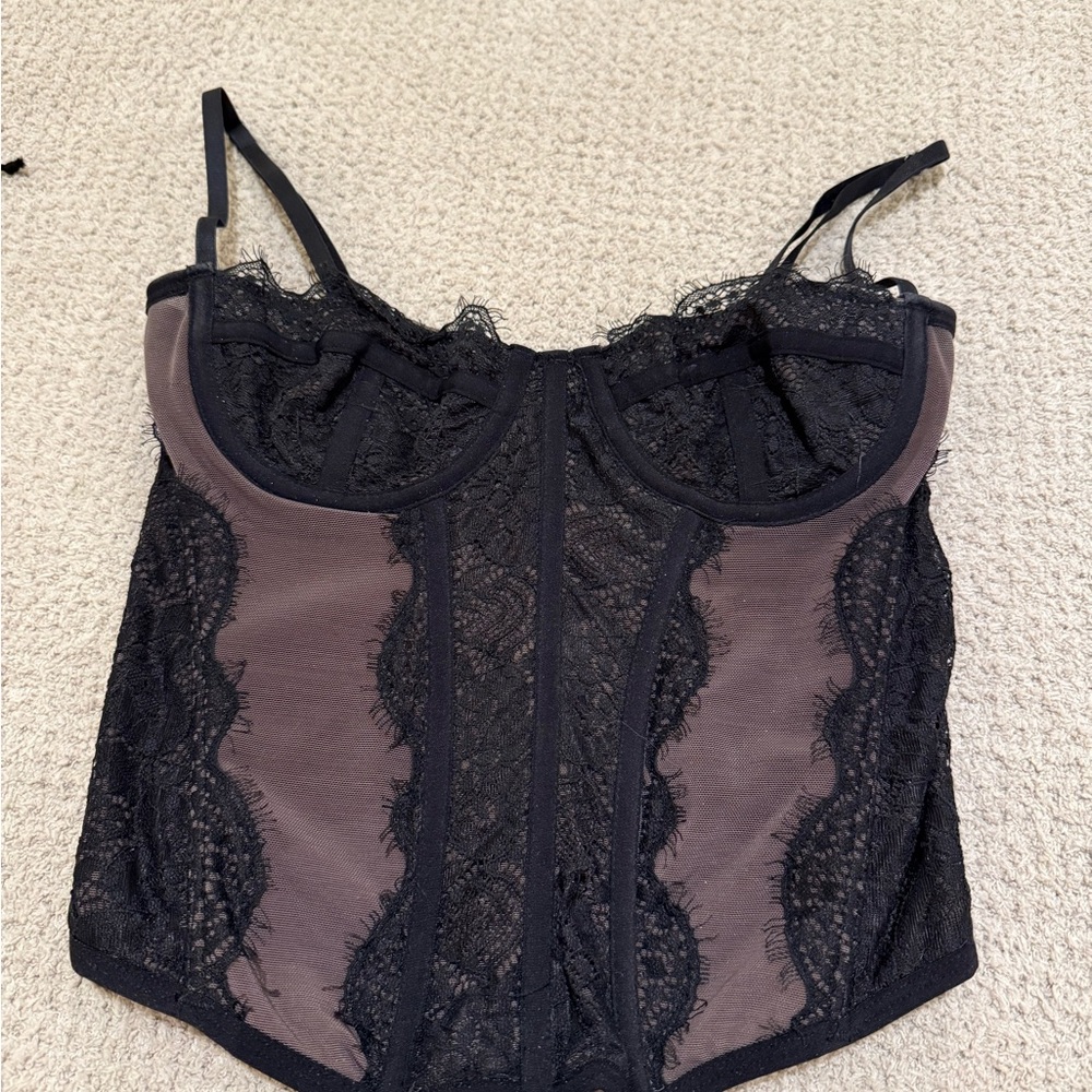 Urban Outfitters Black Lace-Trim Bustier Corset